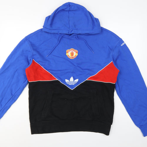 Adidas Men Blue M Manchester United Colourblock Pullover Hoodie