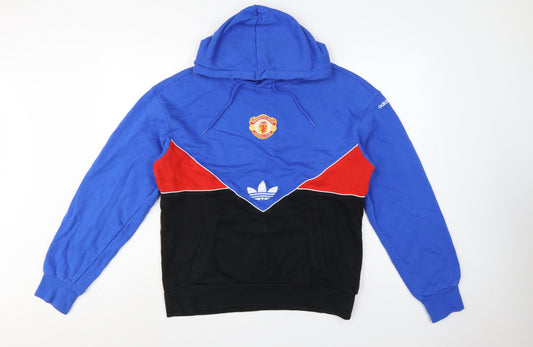 Adidas Men Blue M Manchester United Colourblock Pullover Hoodie