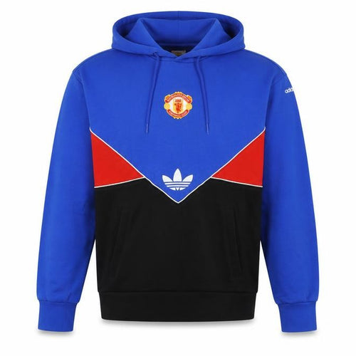 Adidas Men Blue M Manchester United Colourblock Pullover Hoodie
