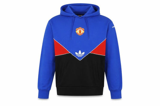 Adidas Men Blue M Manchester United Colourblock Pullover Hoodie