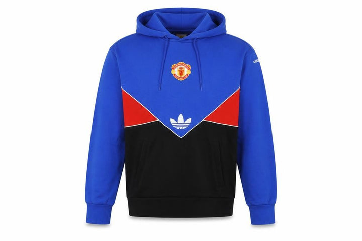 Adidas Men Blue M Manchester United Colourblock Pullover Hoodie