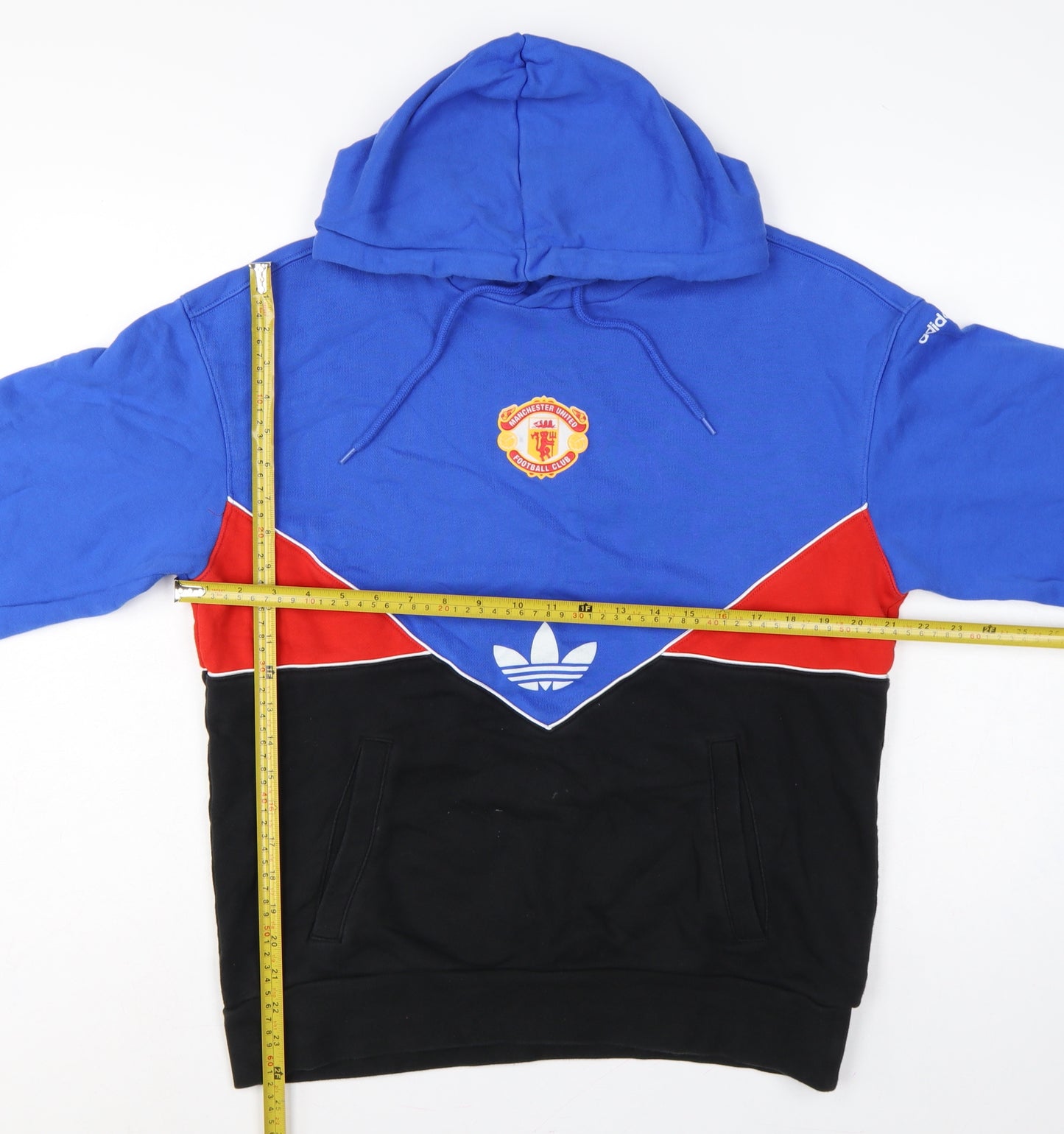 Adidas Men Blue M Manchester United Colourblock Pullover Hoodie