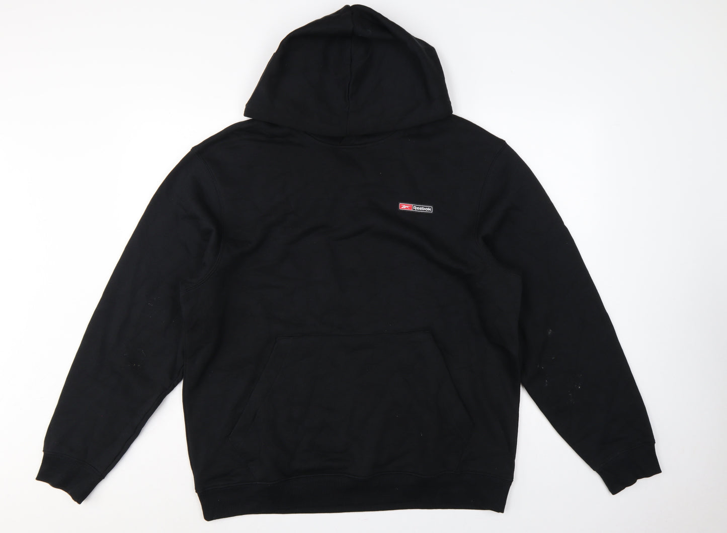 Reebok Men’s Black L Pullover Hoodie Logo Sports Kangaroo Pocket
