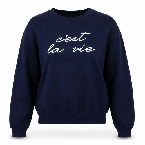 Oasis Women’s Blue S C’est La Vie Graphic Pullover Sweatshirt