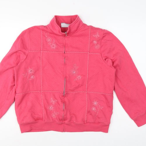Alfred Dunner Women Pink UK 18 Petite Full Zip Floral Sweatshirt