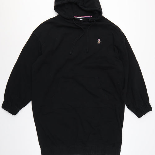 U.S. Polo Assn. Women Black M Hooded Jumper Dress Logo Pocket