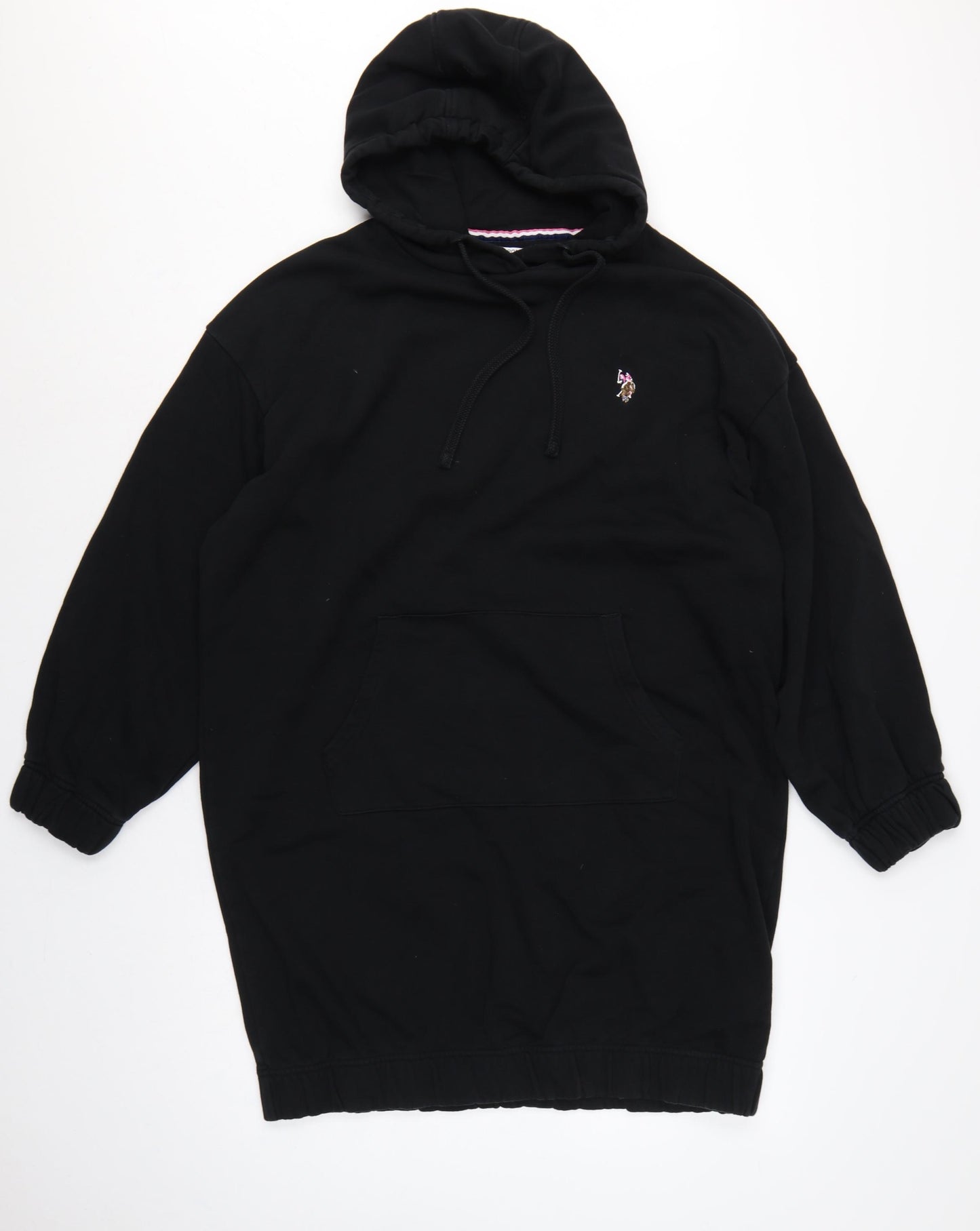 U.S. Polo Assn. Women Black M Hooded Jumper Dress Logo Pocket