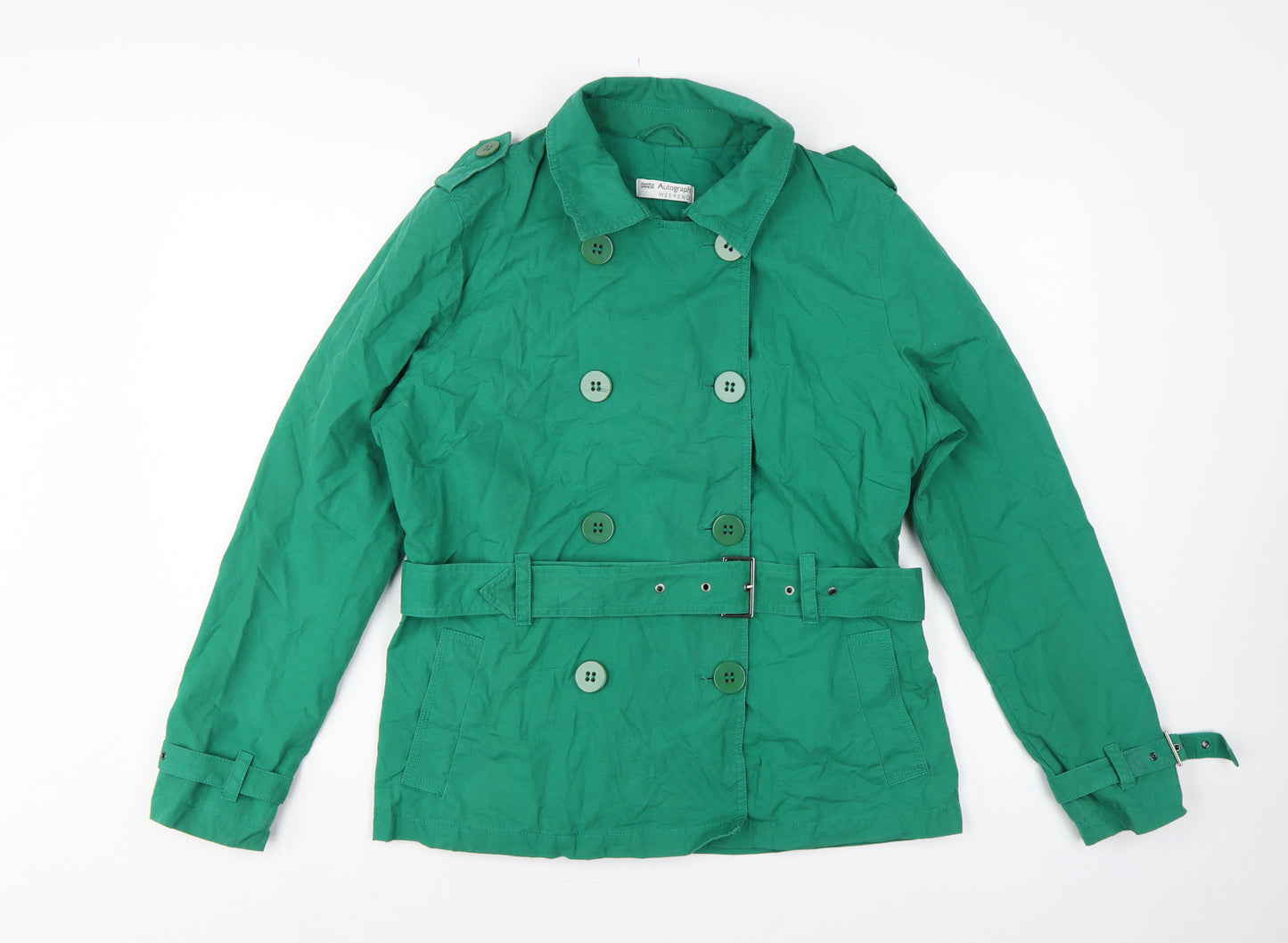 Marks & Spencer Women’s Green UK 14 Belted Cotton Linen Trench Jacket