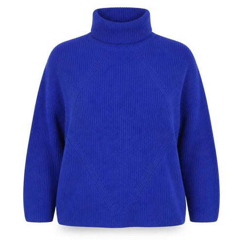 M&S Women’s Blue L Roll Neck Cable Knit Cotton Blend Jumper