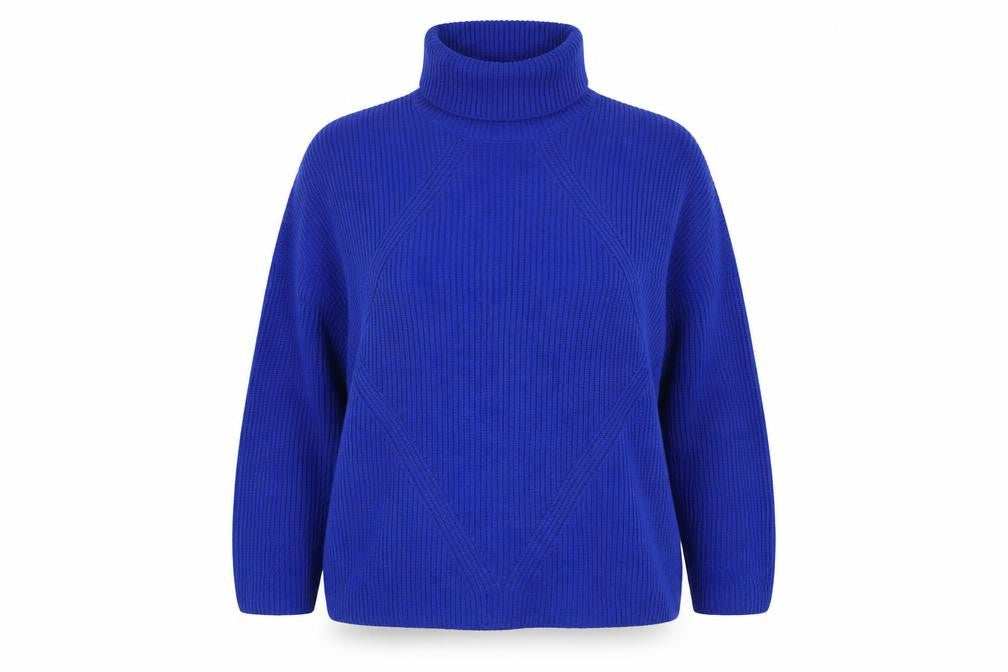 M&S Women’s Blue L Roll Neck Cable Knit Cotton Blend Jumper