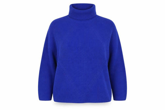 M&S Women’s Blue L Roll Neck Cable Knit Cotton Blend Jumper