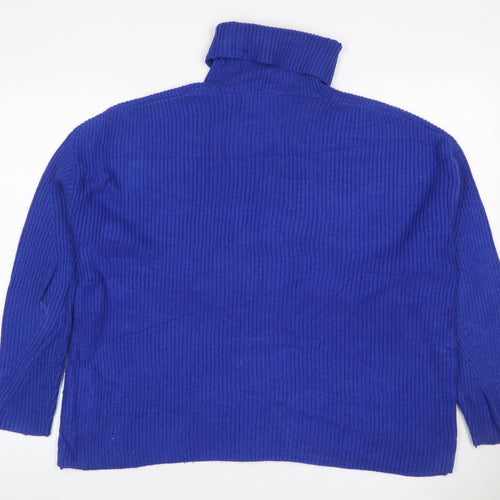 M&S Women’s Blue L Roll Neck Cable Knit Cotton Blend Jumper
