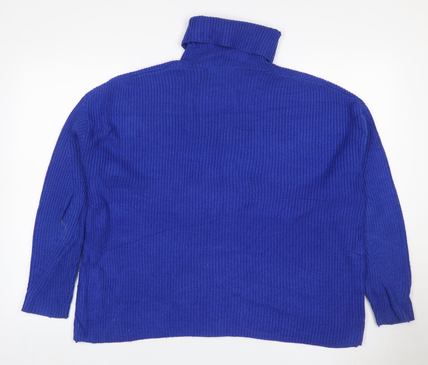 M&S Women’s Blue L Roll Neck Cable Knit Cotton Blend Jumper