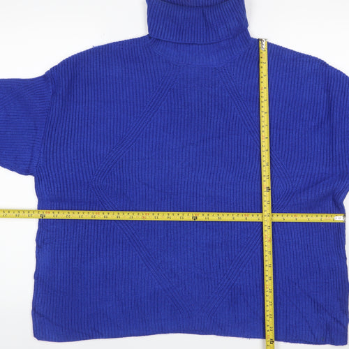 M&S Women’s Blue L Roll Neck Cable Knit Cotton Blend Jumper