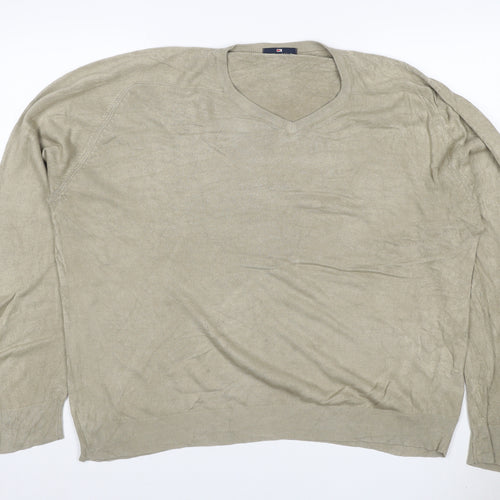 Marks and Spencer Men's Beige XL Ramie V-Neck Lightweight Pullover Jumper
