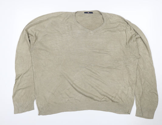Marks and Spencer Men's Beige XL Ramie V-Neck Lightweight Pullover Jumper