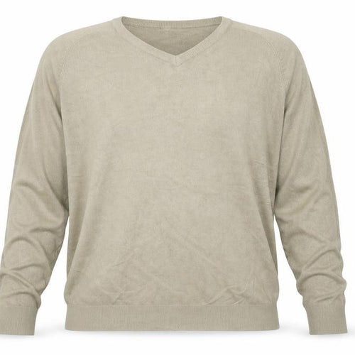 Marks and Spencer Men's Beige XL Ramie V-Neck Lightweight Pullover Jumper