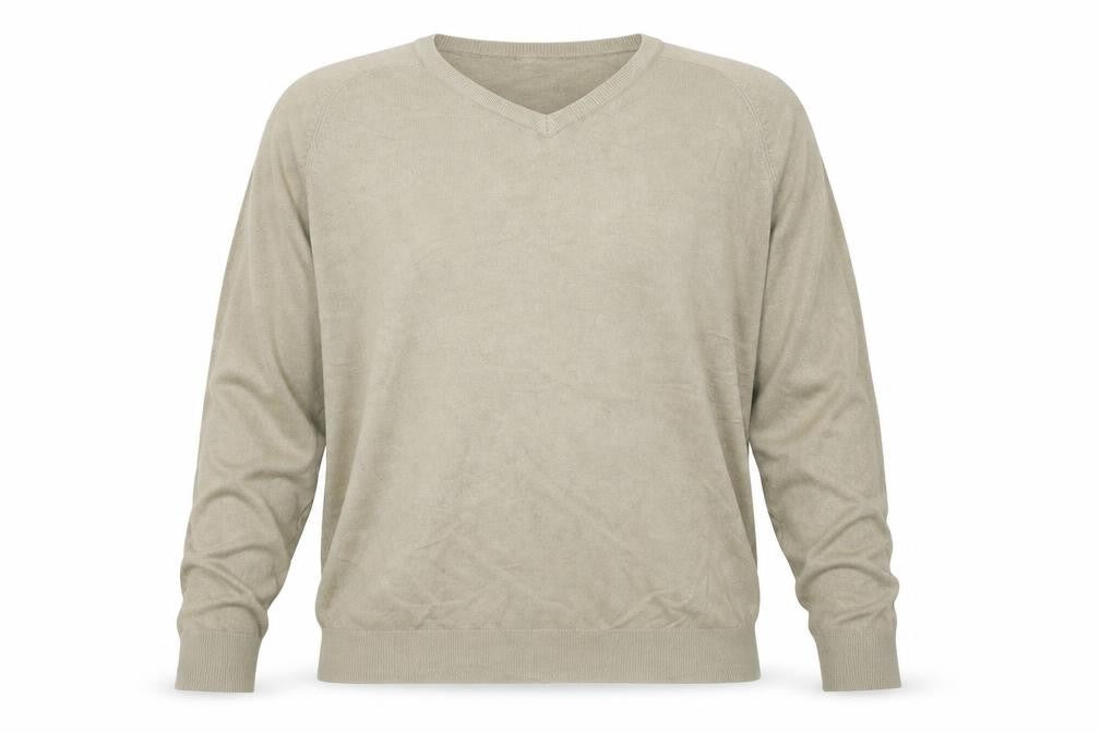 Marks and Spencer Men's Beige XL Ramie V-Neck Lightweight Pullover Jumper