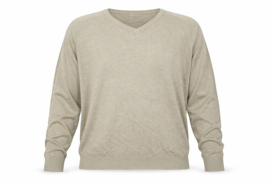 Marks and Spencer Men's Beige XL Ramie V-Neck Lightweight Pullover Jumper