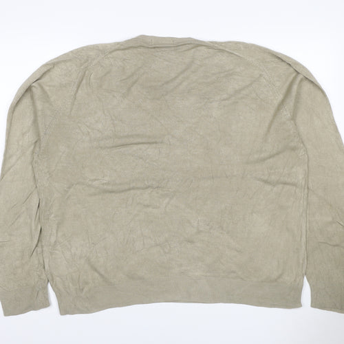 Marks and Spencer Men's Beige XL Ramie V-Neck Lightweight Pullover Jumper