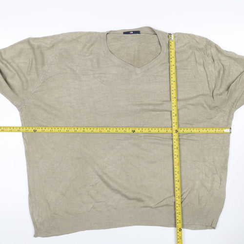 Marks and Spencer Men's Beige XL Ramie V-Neck Lightweight Pullover Jumper