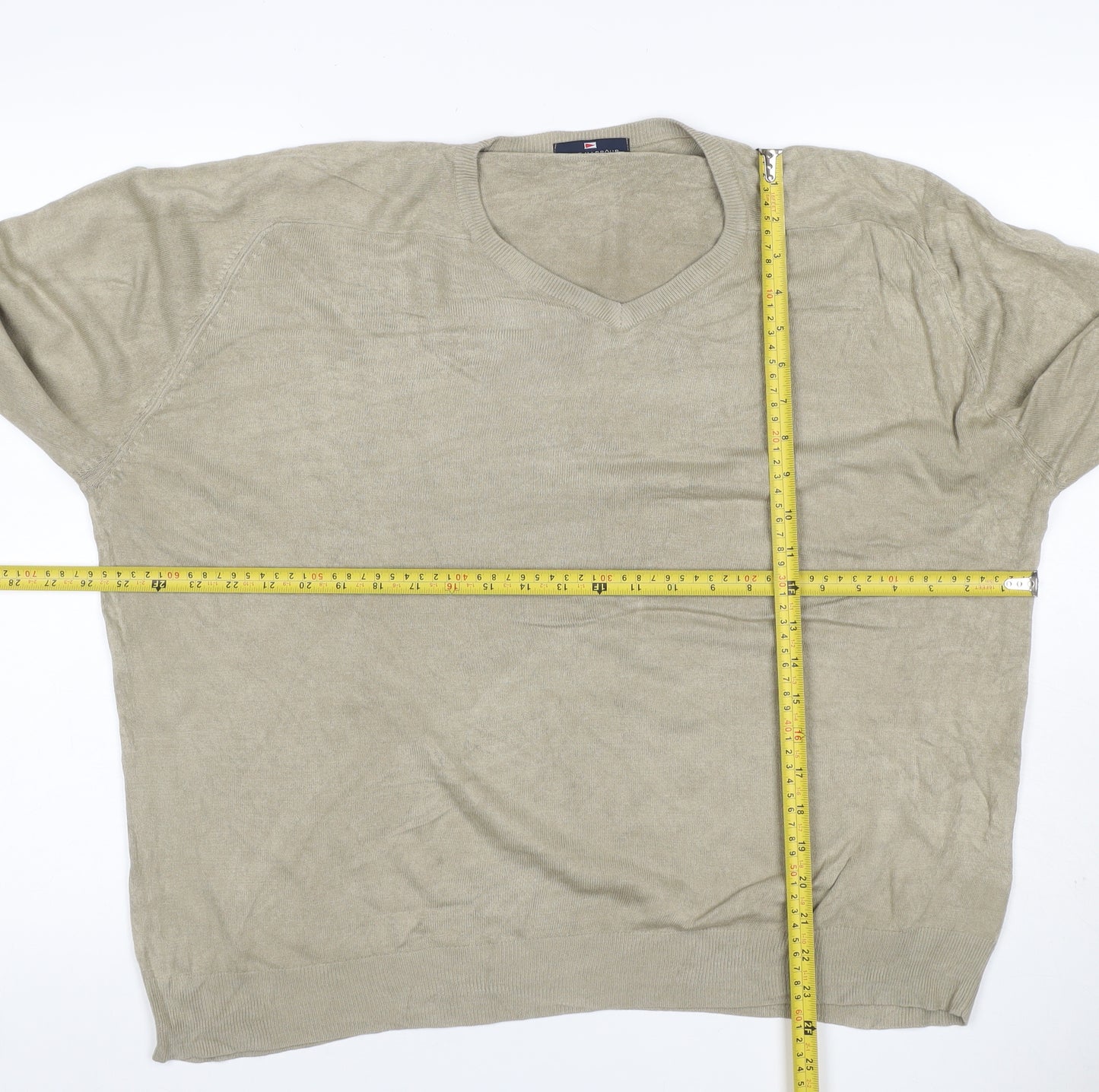 Marks and Spencer Men's Beige XL Ramie V-Neck Lightweight Pullover Jumper
