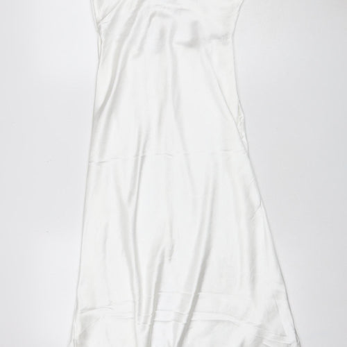 Zara Women White S Long Satin Halter Backless Slip Dress