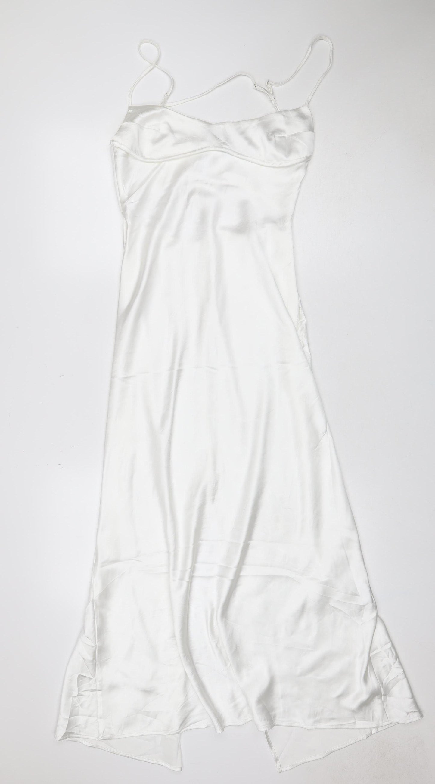 Zara Women White S Long Satin Halter Backless Slip Dress