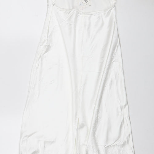 Zara Women White S Long Satin Halter Backless Slip Dress