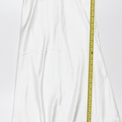 Zara Women White S Long Satin Halter Backless Slip Dress
