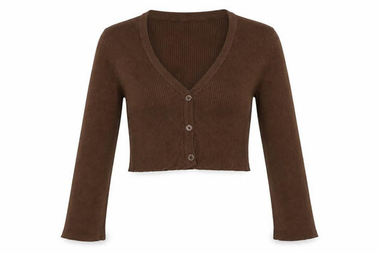 Pull&Bear Women’s Brown Rib Knit V-Neck Button Cardigan Size S