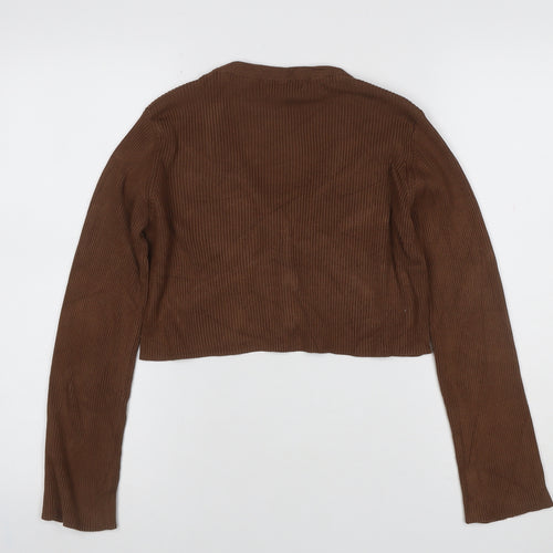 Pull&Bear Women’s Brown Rib Knit V-Neck Button Cardigan Size S