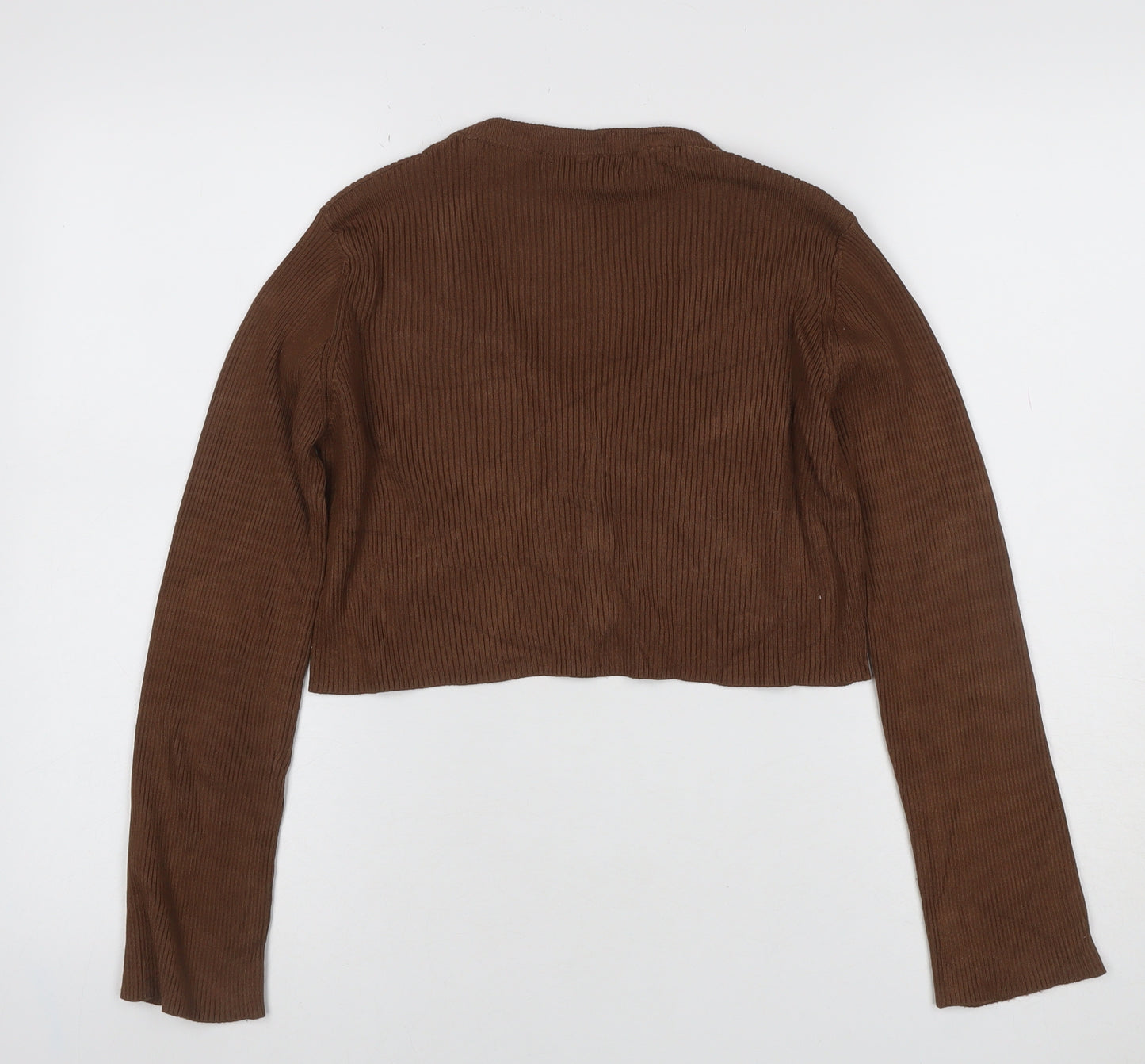 Pull&Bear Women’s Brown Rib Knit V-Neck Button Cardigan Size S