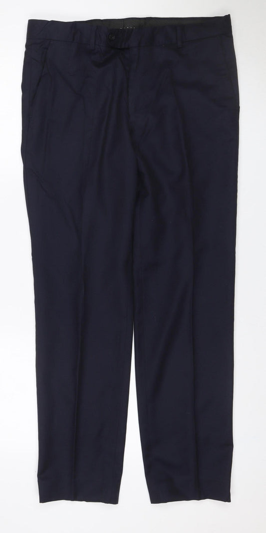 Alfred Brown Mens Blue 34R Wool Leonard Jay Dress Trousers