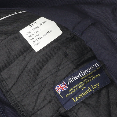 Alfred Brown Mens Blue 34R Wool Leonard Jay Dress Trousers