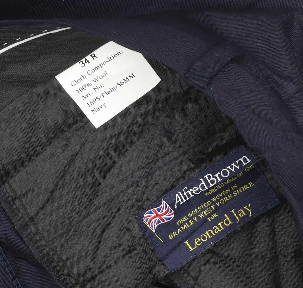 Alfred Brown Mens Blue 34R Wool Leonard Jay Dress Trousers
