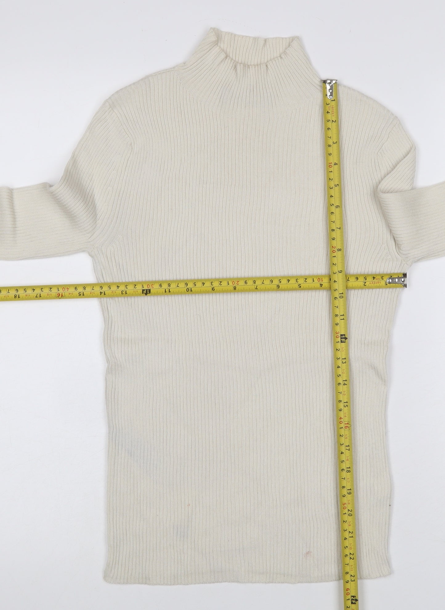 Marks and Spencer Women's Ivory Size 8 Ribbed Roll Neck Jumper