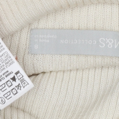 Marks and Spencer Women's Ivory Size 8 Ribbed Roll Neck Jumper