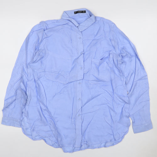 Mango Women Blue M Viscose Long Sleeve Collared Button-Up Shirt