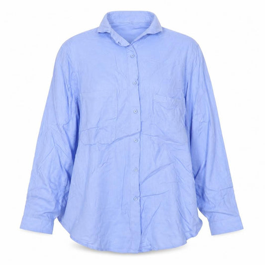 Mango Women Blue M Viscose Long Sleeve Collared Button-Up Shirt