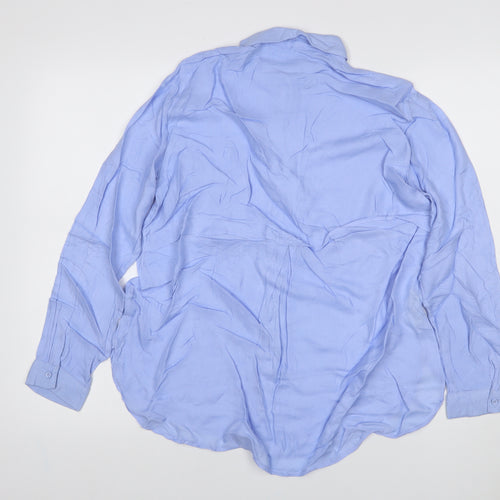 Mango Women Blue M Viscose Long Sleeve Collared Button-Up Shirt