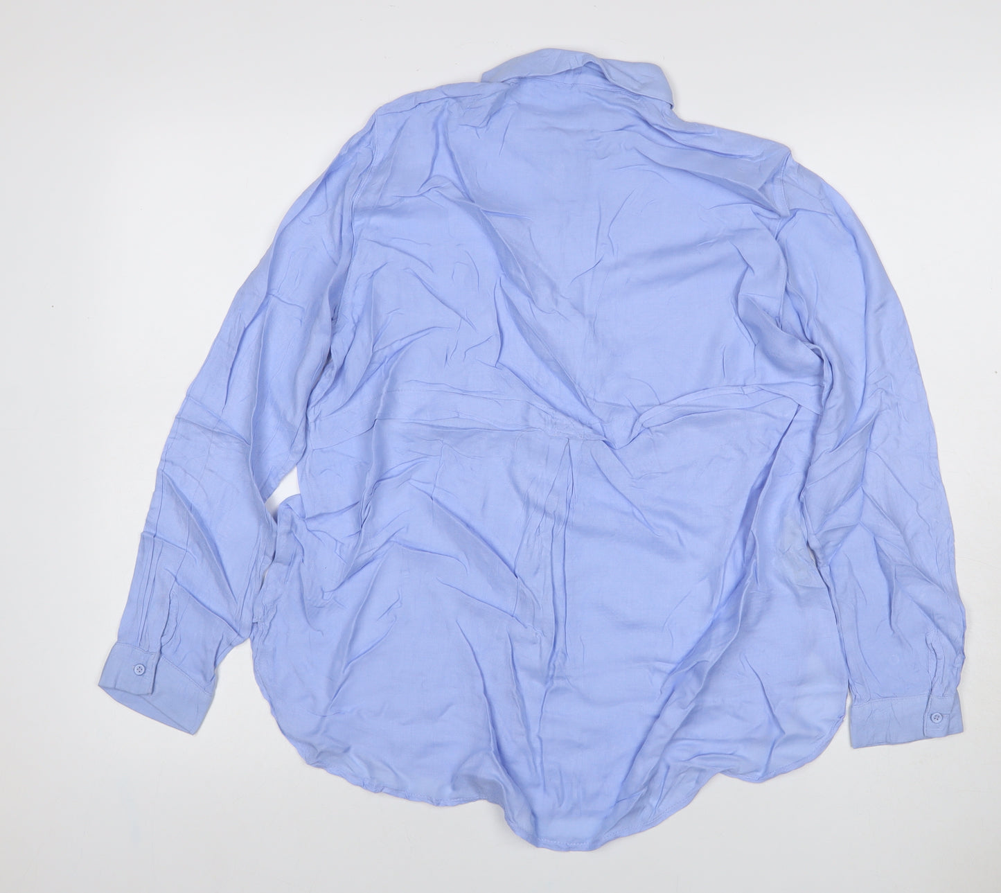 Mango Women Blue M Viscose Long Sleeve Collared Button-Up Shirt