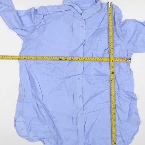 Mango Women Blue M Viscose Long Sleeve Collared Button-Up Shirt