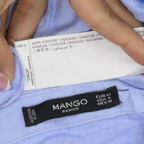 Mango Women Blue M Viscose Long Sleeve Collared Button-Up Shirt