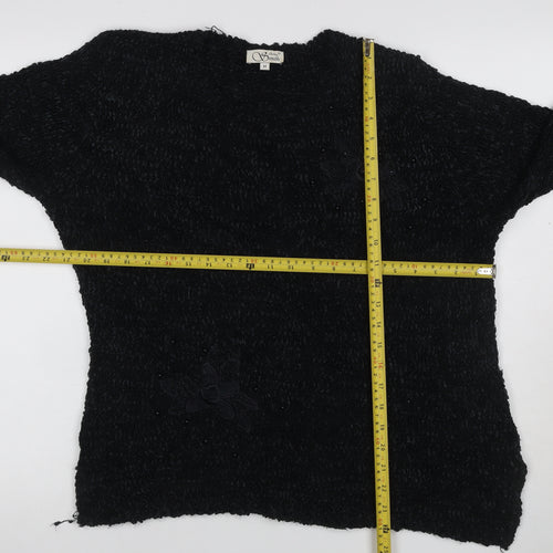 Anne Smith Women Black M Floral Beaded Long Sleeve Knit Jumper