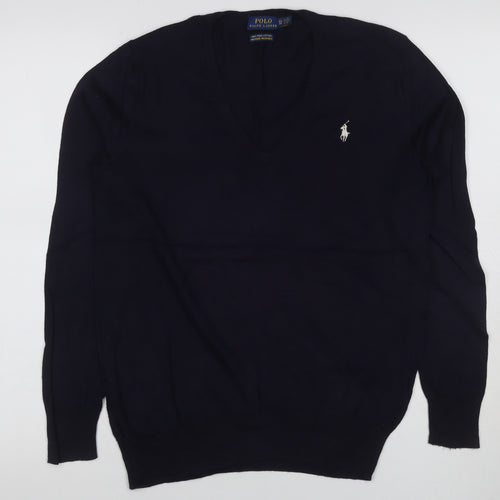 Polo Ralph Lauren Women’s Black XS V-Neck Cotton Knit Jumper