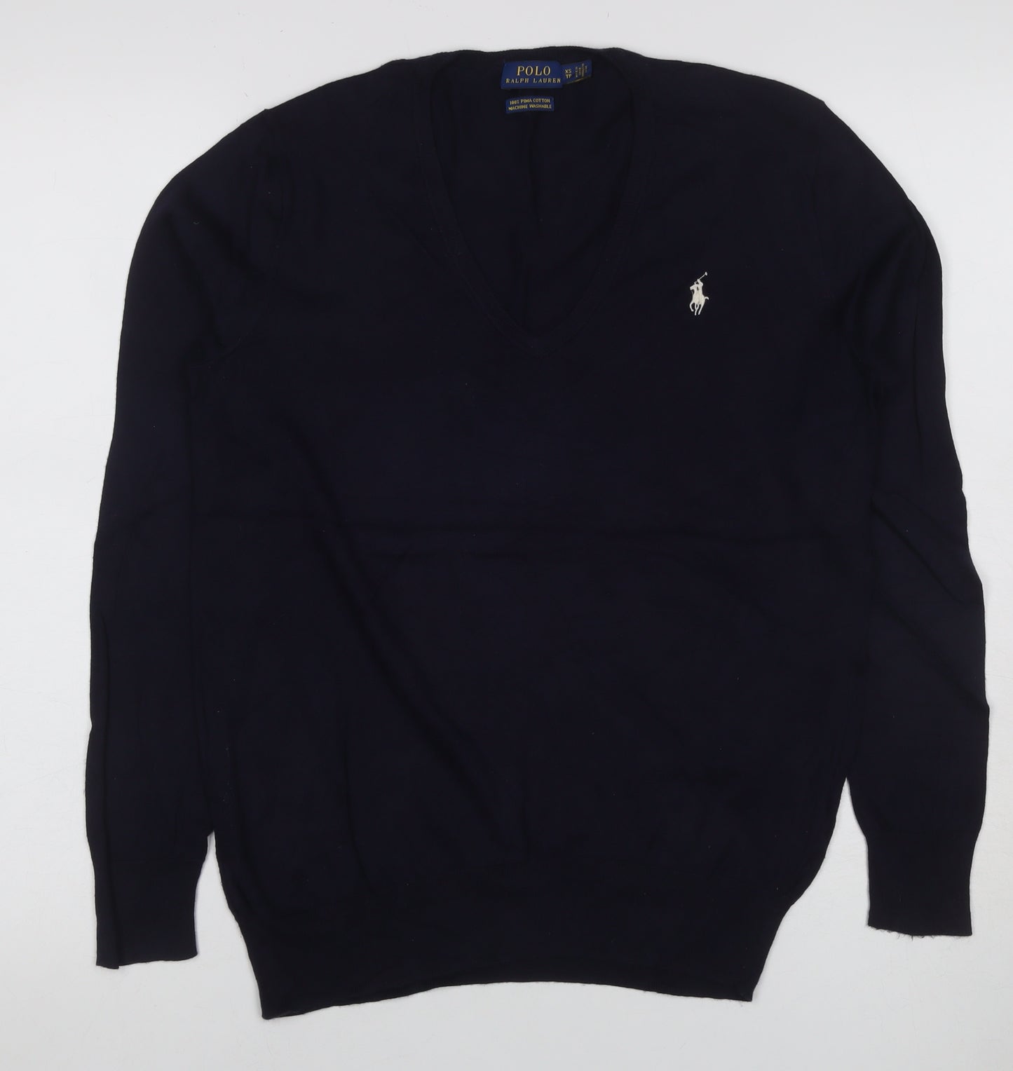 Polo Ralph Lauren Women’s Black XS V-Neck Cotton Knit Jumper