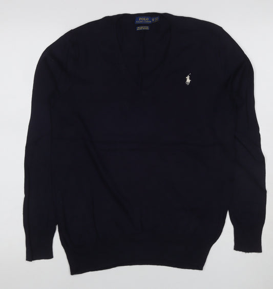 Polo Ralph Lauren Women’s Black XS V-Neck Cotton Knit Jumper