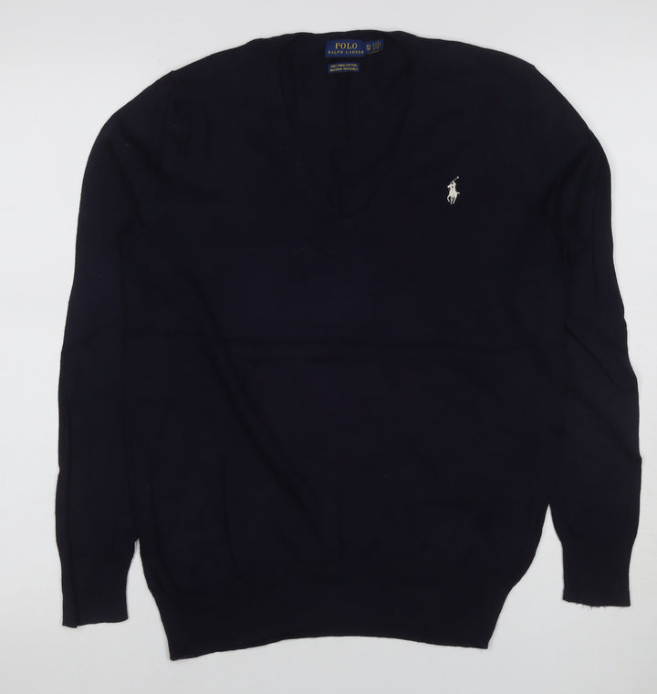 Polo Ralph Lauren Women’s Black XS V-Neck Cotton Knit Jumper