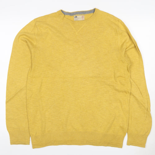 M&S Men Yellow M Cotton Crew Neck Lightweight Pullover Jumper